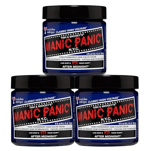 MANIC PANIC Classic After Midnight Semi Permanent Hair Color - Dark Blue Hair Dye for Women & Men That Lasts 4-6 Weeks - Vegan, Ammonia & Cruelty-Free - Create & Mix Custom Shades (4oz / 3pk)