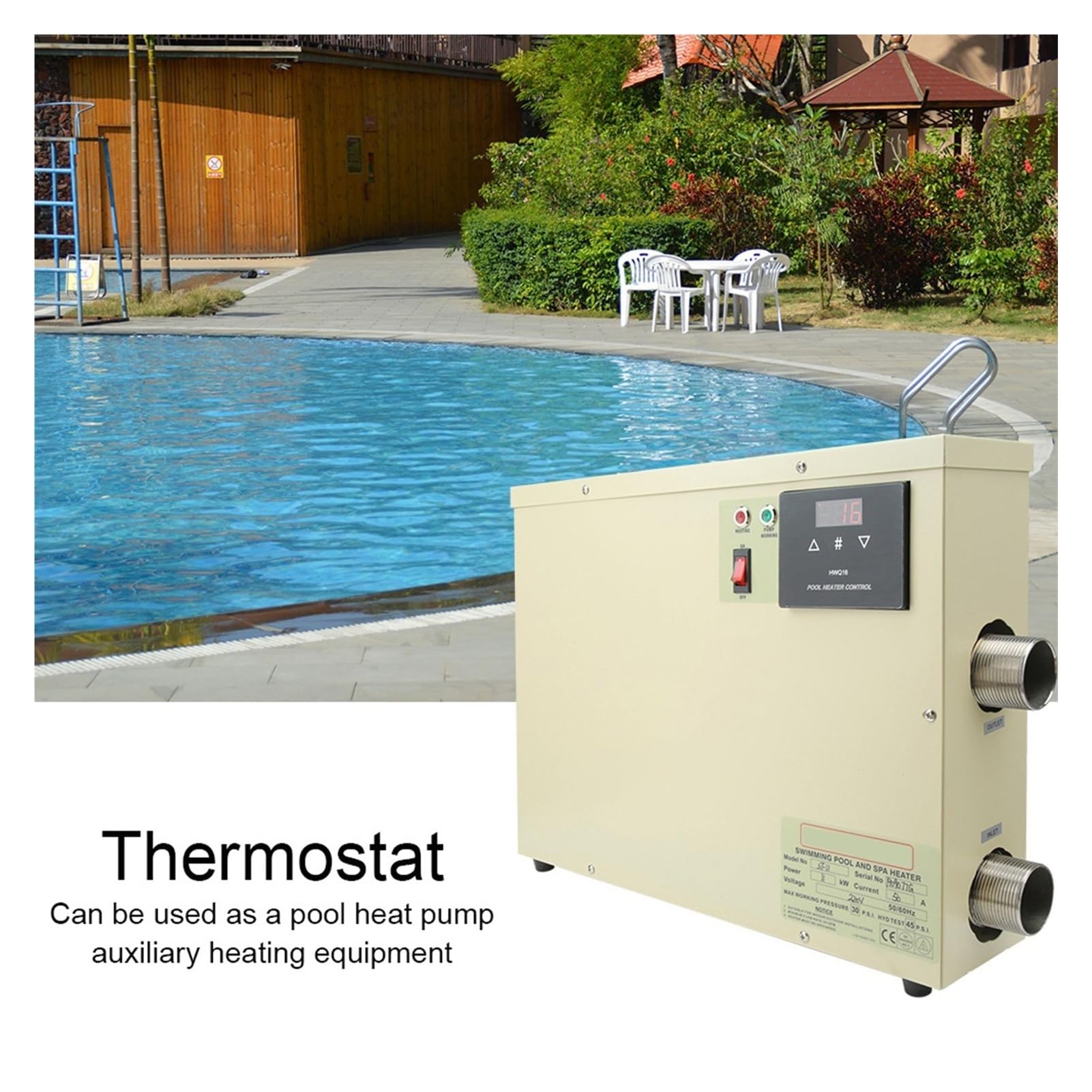 Pompe à chaleur for piscines hors sol et creusées 11kW, thermostat numérique intelligent et étanche avec contrôleur tactile for baignoire et spa Avec une efficacité de chauffage élevée(5.5KW 220)