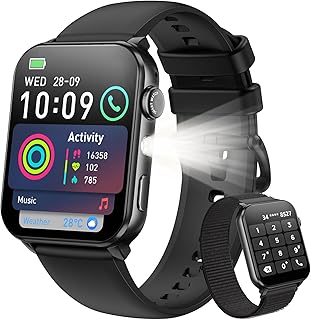 Blackview Reloj inteligente para hombres y mujeres, reloj de fitness con pantalla táctil HD de 1.91 pulgadas con linterna, notificaciones Bluetooth, hacer llamadas, frecuencia cardíaca, monitor de