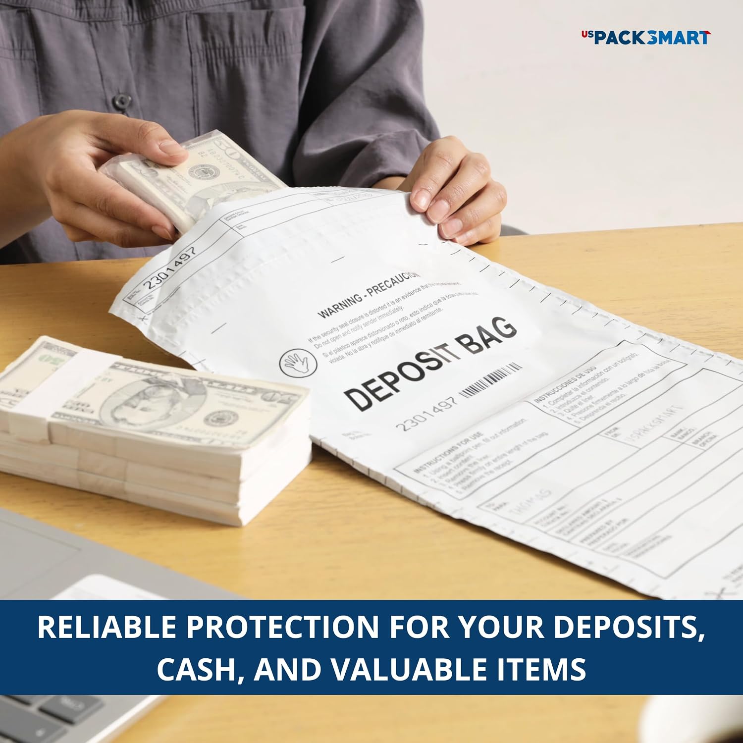 Opaque Plastic Deposit Bags 10"x13" | Secure Bank Deposits, Cash Handling or Safe Currency Transportation | Sequential Barcodes | Tamper-Evident, Tear-Off Receipt for Security | 100-Pack image 5