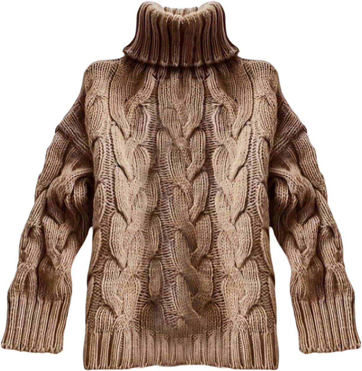 Women's Cable Knit Turtleneck Sweater Loose Pullover Sweaters Fall Jumper