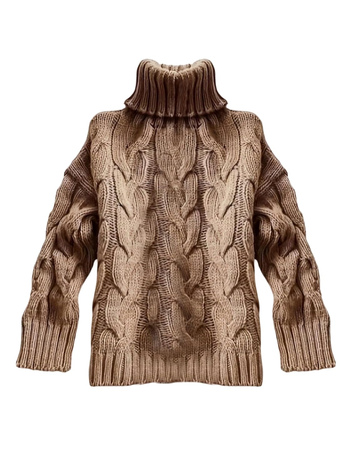 Womens Cable Knit Turtleneck Sweater Loose Pullover Sweaters Fall Jumper