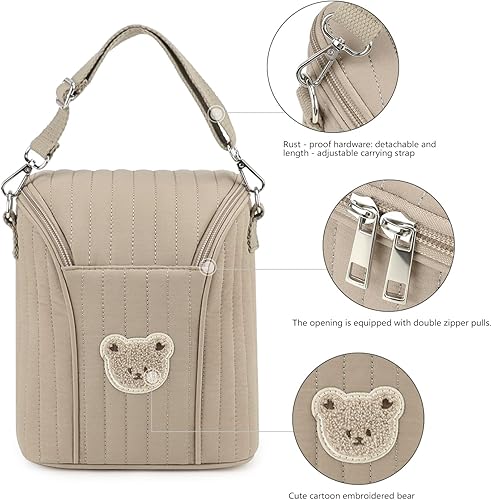 Miniatura 3 de MOMIGO Bolsa térmica de leche materna aislada  Bolsa reutilizable para botellas de leche con bonito oso para niños, bolsa de refrigerios para bebés,