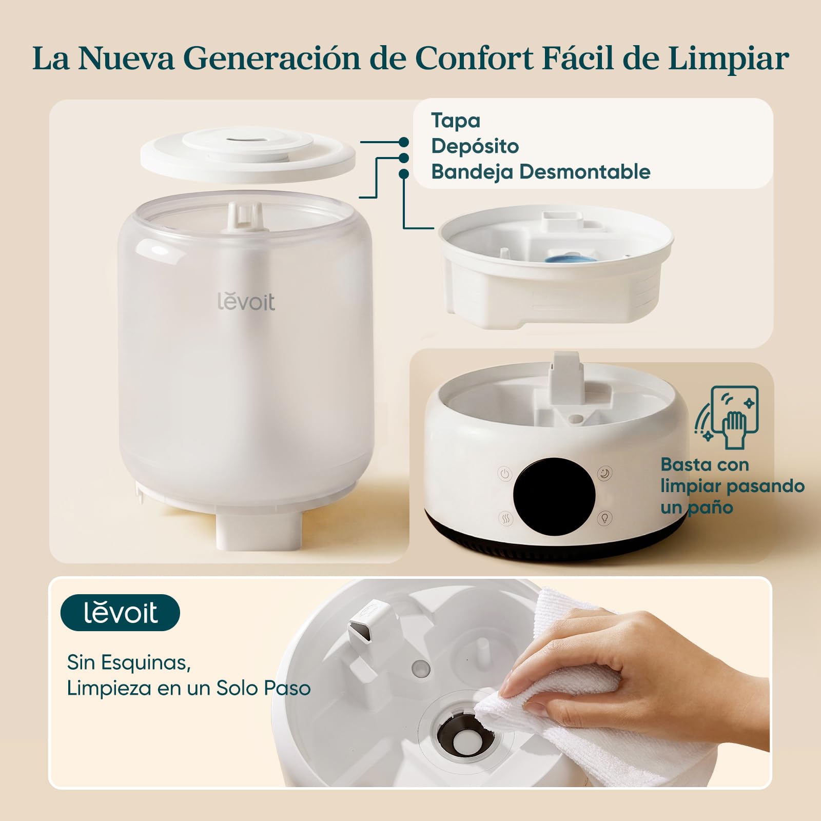 Levoit Humidificador 4,2L hasta 42H, Inteligente, Blanco, NeoClassic 450S | Humidificador Bebés Llenado Superior, Depósito Desmontable, 21dB, Control APP/Voz, Luz y Modo Musical