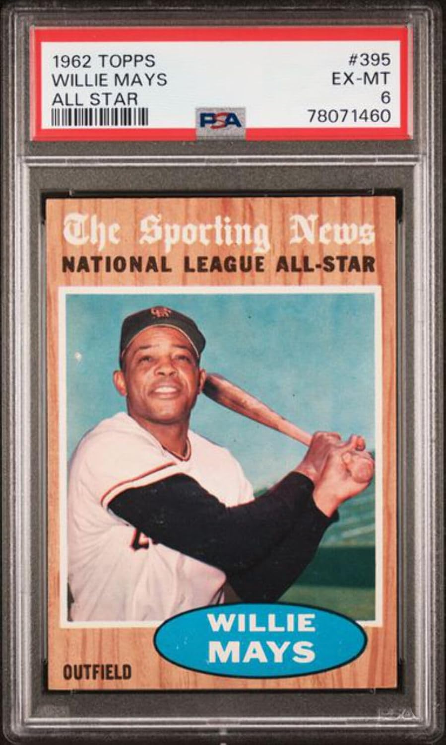 Graded 1962 Topps All Star Willie Mays #395 Baseball Card PSA 6 EX-MT