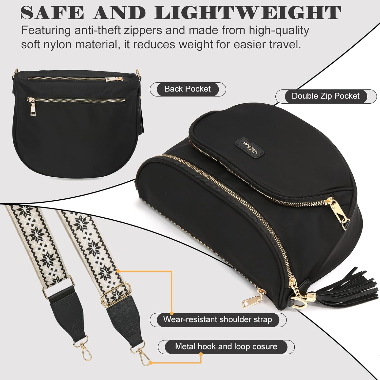 Checkered Crossbody Bag Anti Theft Spacious Bum Bags for Women Nylon Fanny Packs Lightweight Purse Wallet for Travel