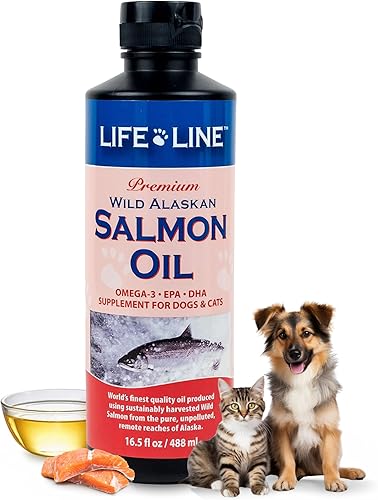 Life Line - Aceite de salmón salvaje de Alaska para perros y gatos  Suplemento Omega-3 DHA y EPA para soporte de piel, abrigo, cerebro y corazón,
