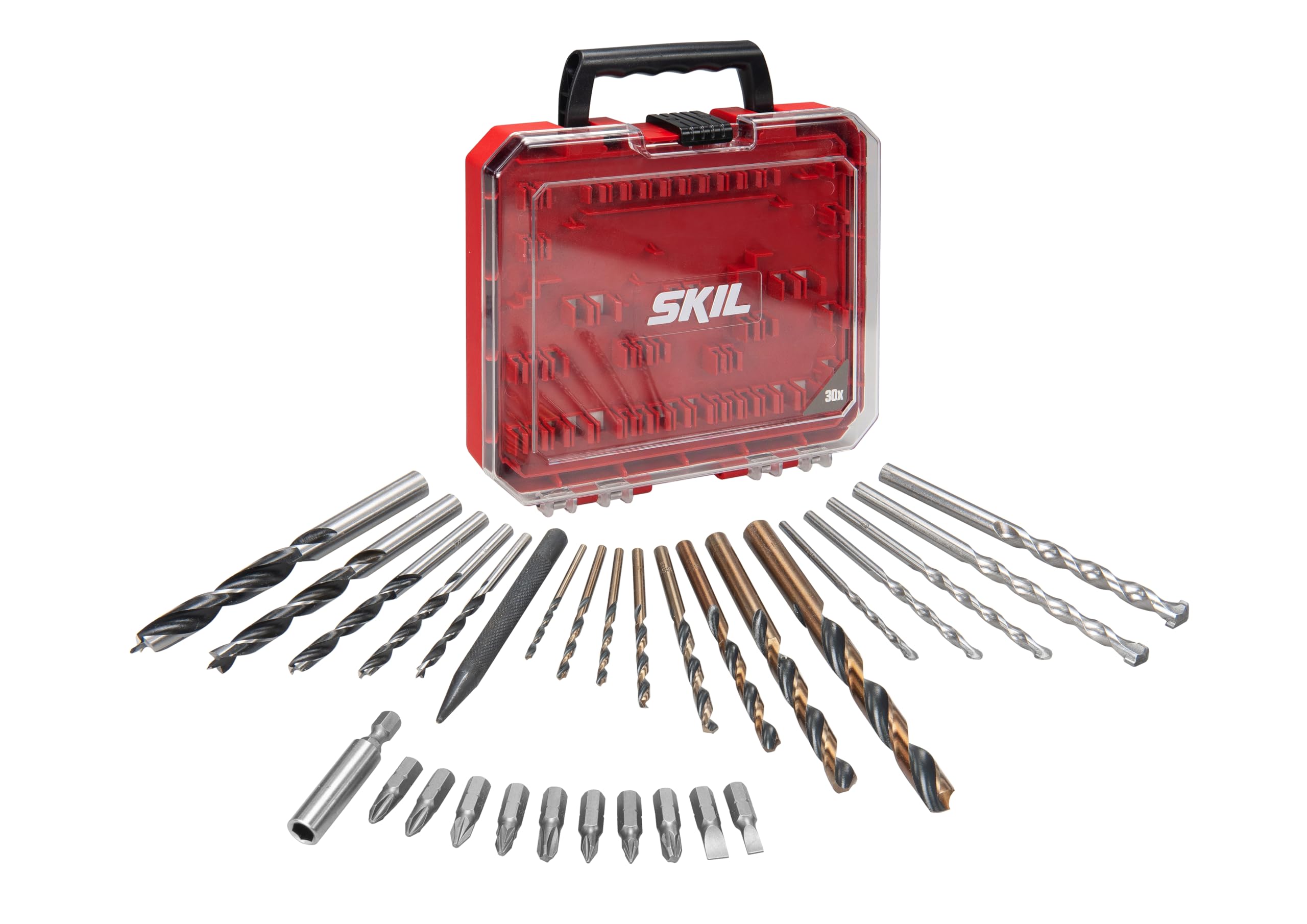 Skil Set di punte per trapano e viti da 30 pezzi – punte universali per legno, pietra e acciaio, punte per trapano, con supporto magnetico e grani in pratica valigetta 2610S00919