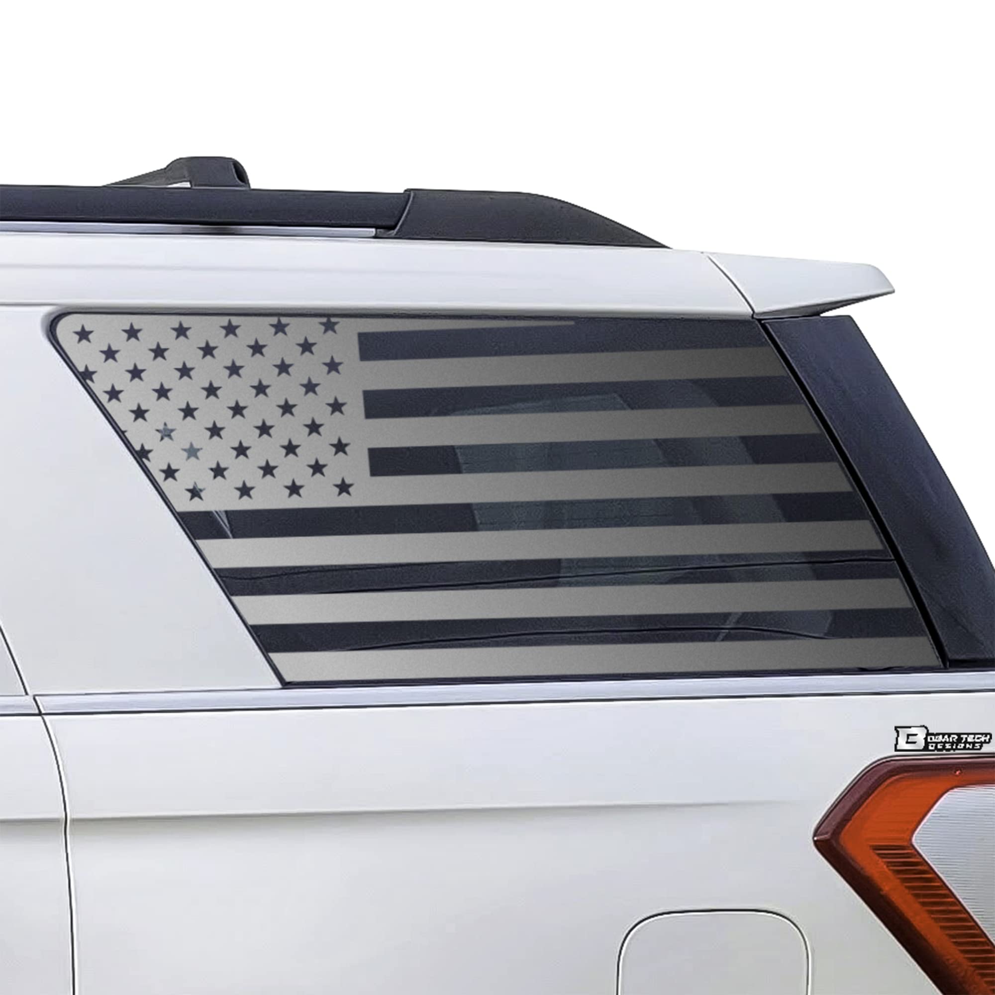 BOGAR TECH DESIGNSPrecut Quarter Window American Flag Vinyl Decal Sticker Compatible with Ford Expedition 2018+, Matte Black
