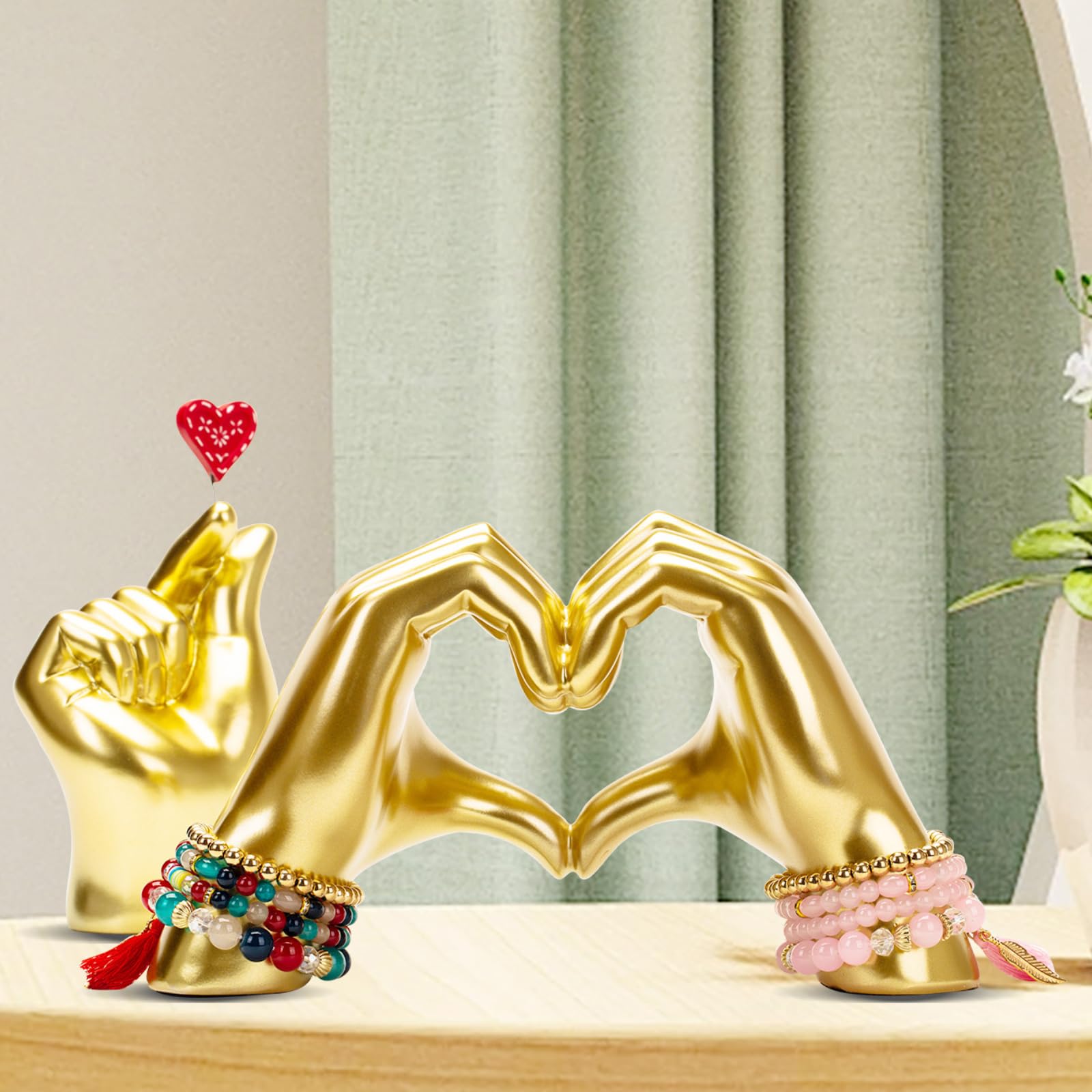 Estatua De Mano En Forma De Corazón Dorado | Adorno Para Hogar Y Soporte Para Llaves O Joyas