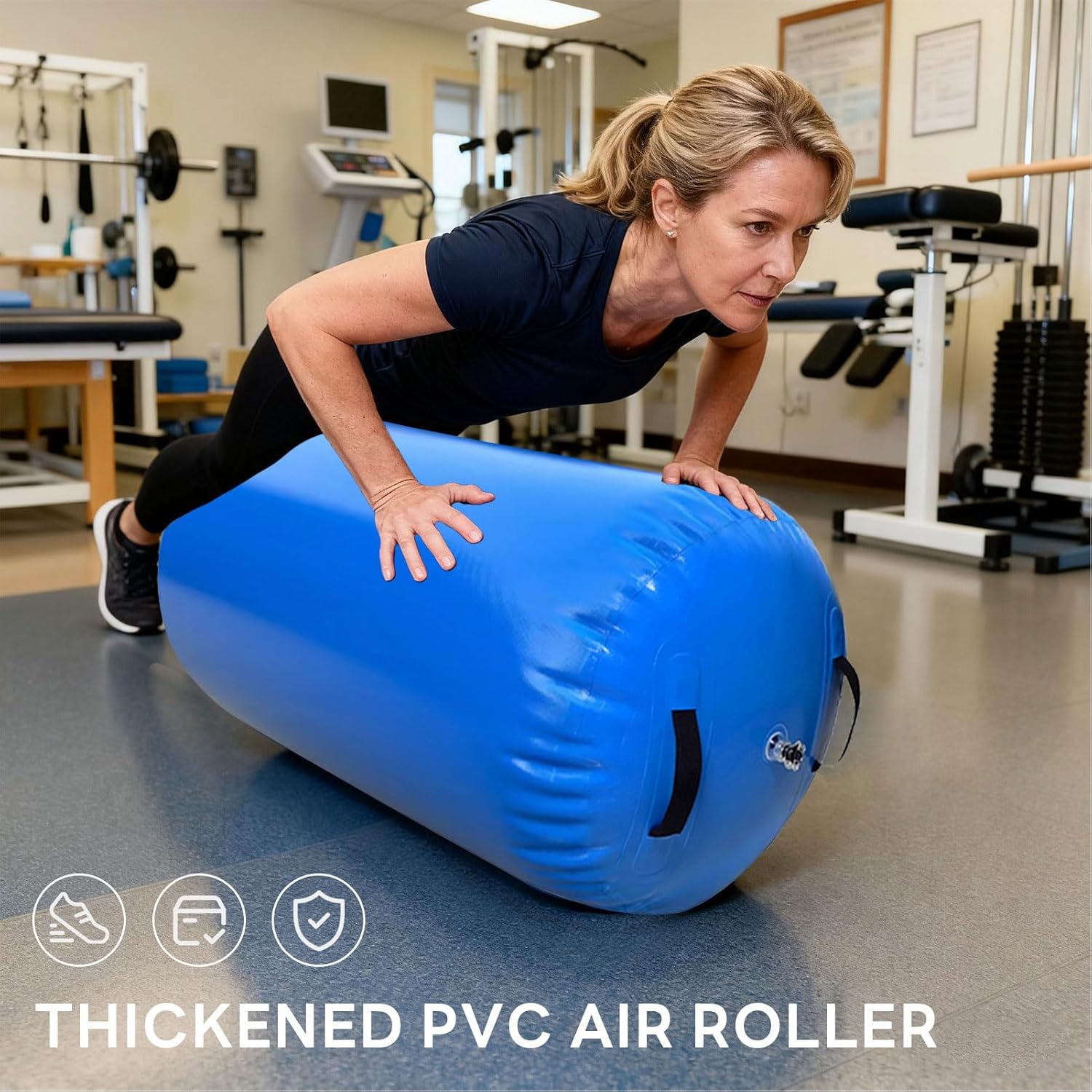 Gymnastics Mats, Portable PVC Tumbling Equipment Inflatable Air Roller with Manual Pump for Yoga Training