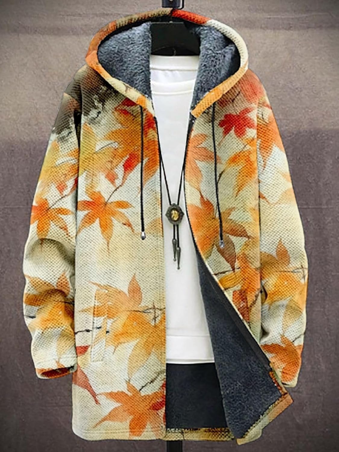 2025 Men's Ethnic Pattern Hooded Jacket Long Cardigan Hoodies Full Zip Vintage Knitted Zipper Coat with Pocket - Image 3