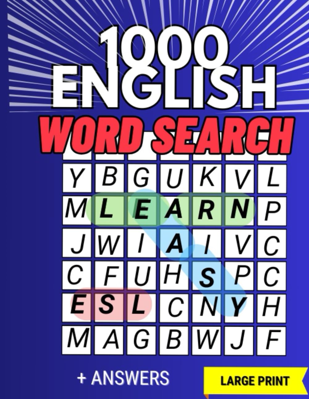 + 1000 WORDS - ESL WORD SEARCH - LEARN ENGLISH VOCABULARY - PUZZLE BOOK: Large print with answers