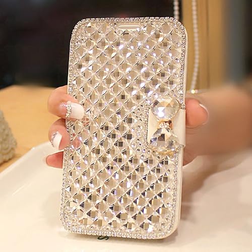 Miniatura 2 de Bonitec Compatible con iPhone 13 Pro - Funda tipo cartera para mujer, de lujo, bonita y brillante con purpurina, con lazo de cristal y diamantes de