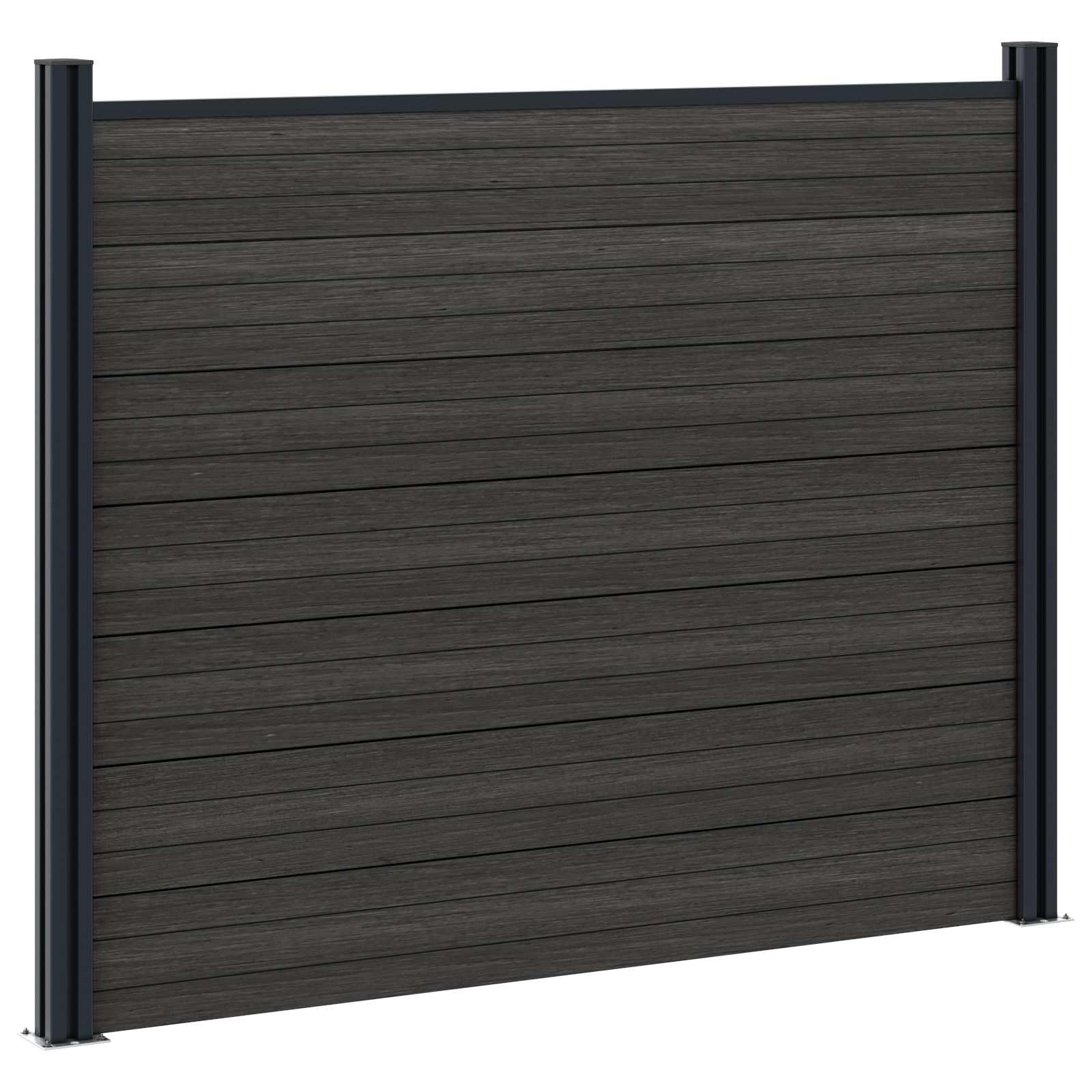 Zaunelement WPC und Aluminium Schwarz, 180x146 cm Gartenelement mit wetterbeständigem Sichtschutz, stabiles Zaunfeld für Terrasse, Vorgarten und Grundstück, einfache Montage