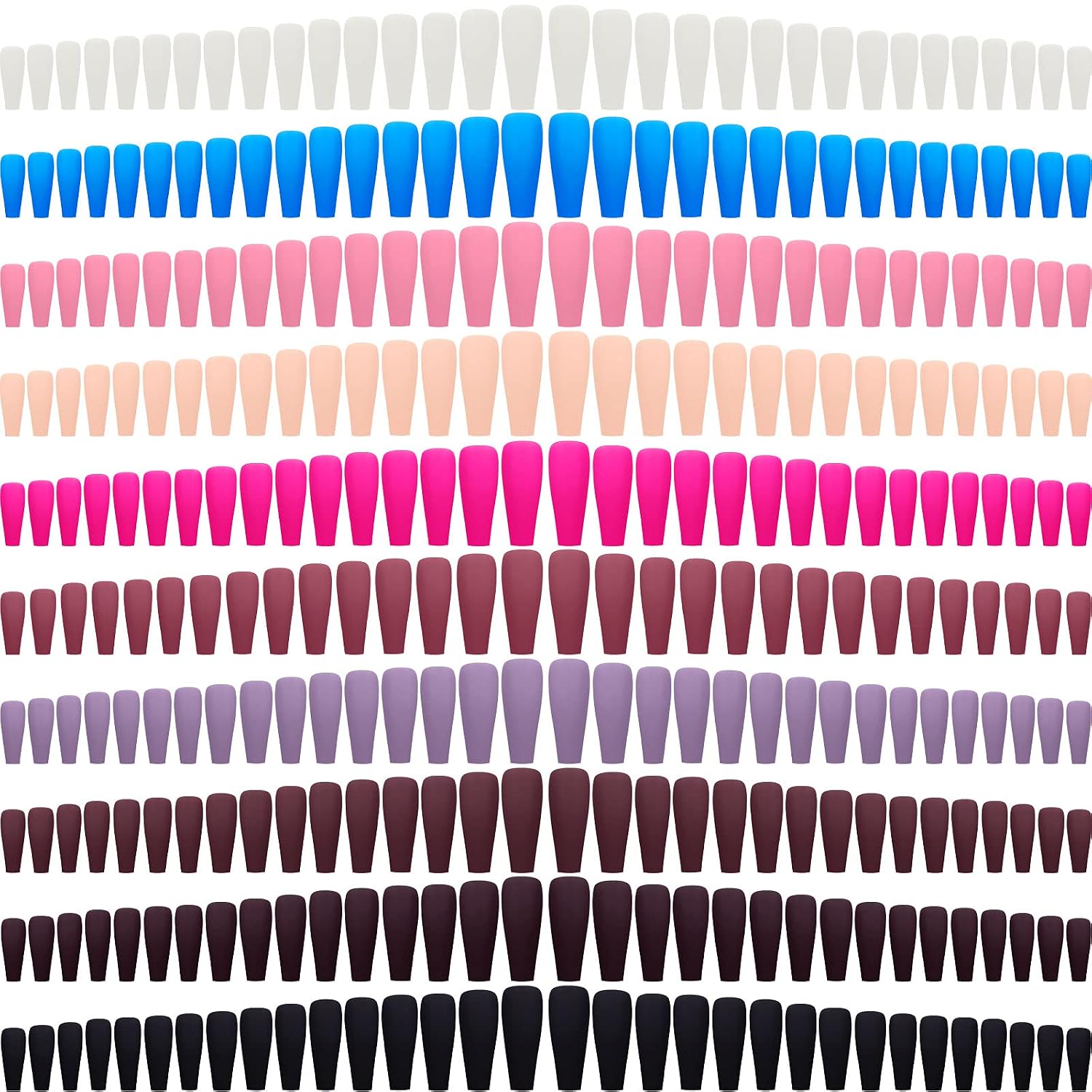 240 Pieces 10 Colors Extra Long Colorful Matte False Nails Matte Ballerina False Nails Full Cover Fake Nails Coffin Flat Press on Nails Coffin Ballerina Nail for Nail Art Salon (Dark-colored)