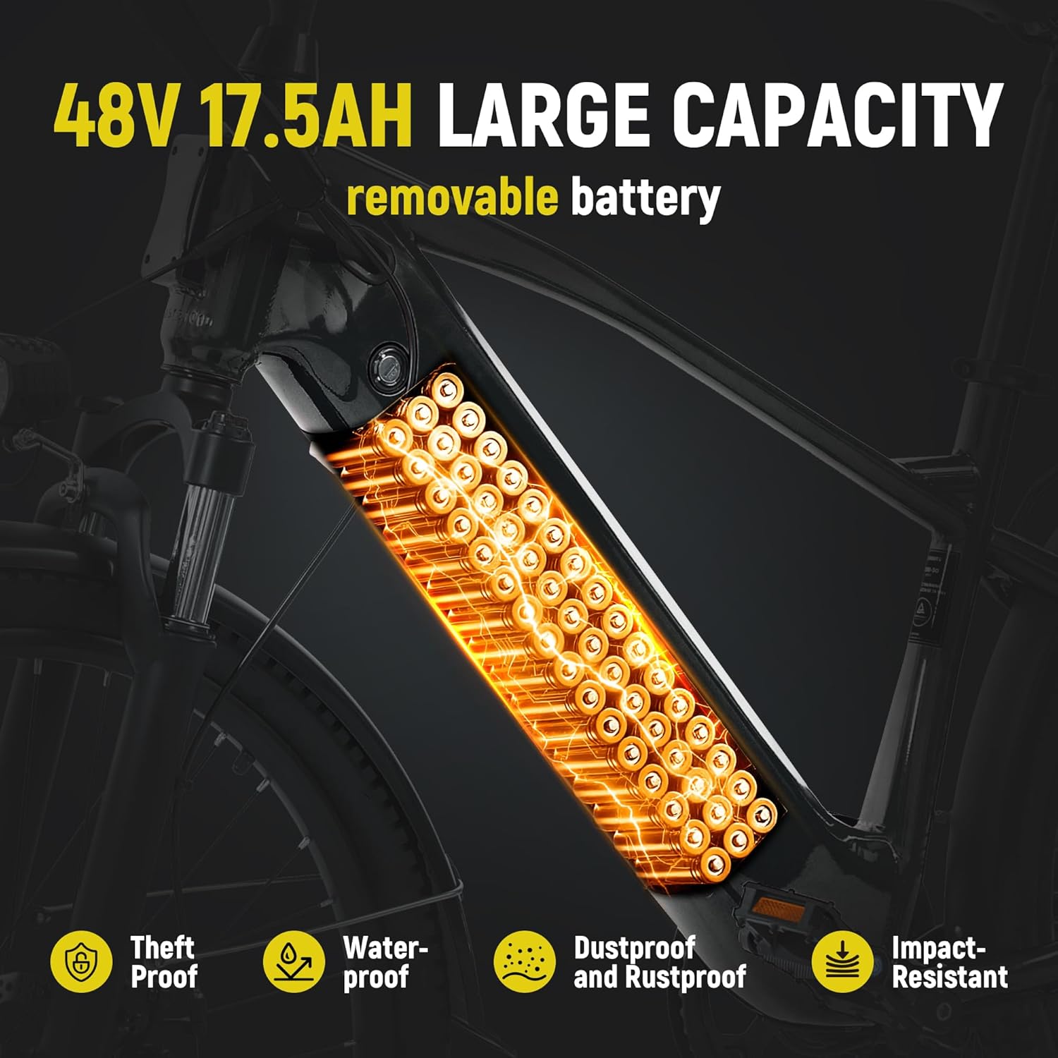 ESKUTE 70Miles 840 WH Removable Battery e-Bike, Electric Bike for Adults-1300w Peak Ebike, 28MPH Step Over Electric Bicycle, 7-Speed 26'' tire, Adjustable Stem,