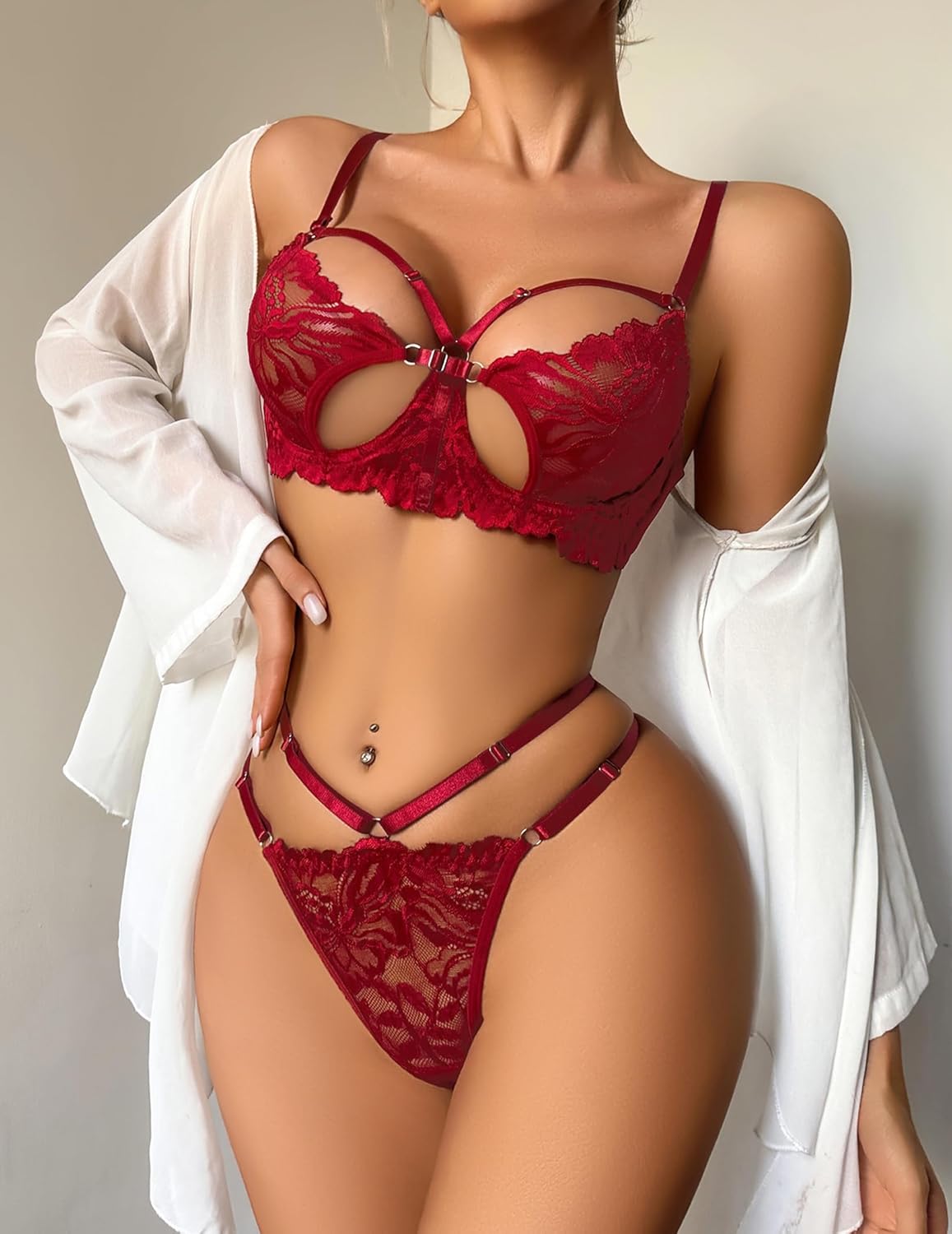 Avidlove Underwire Lingerie for Women Lace Bra and Panty Set Sexy Underwear Sets 2 Piece Strappy Lingerie with Thong - Image 3