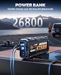 TREKURE 6000A Booster Pack, 26800mAh Jump Starter for Car Battery, All Gas/12L Diesel Portable Car Battery Power Pack, Safe Jumper Cables with Fast Charge & LED Light