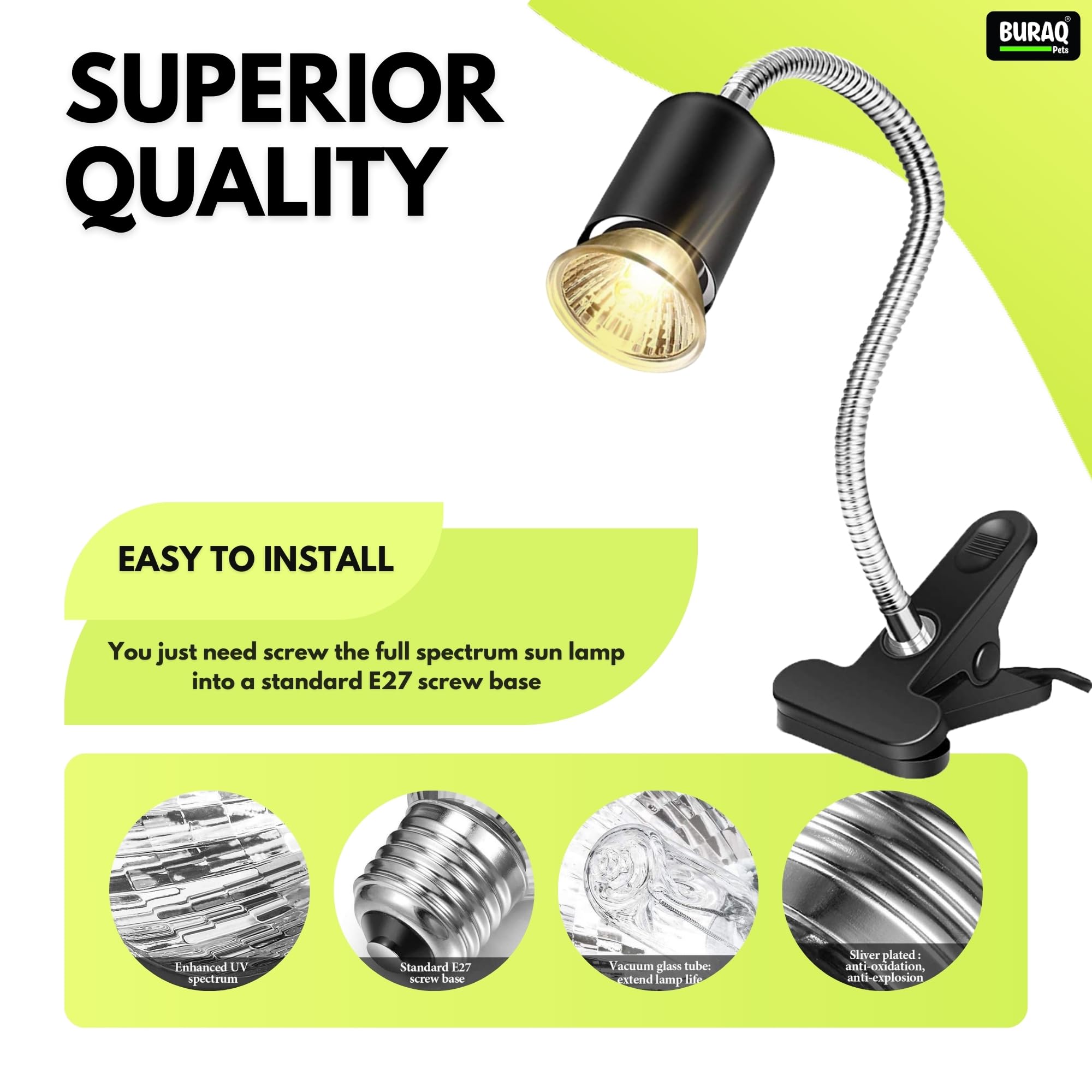 KILLERWHALE UVB Heat Lamp Combo for Turtles, Lizards & Tortoises 2 * 50W 3