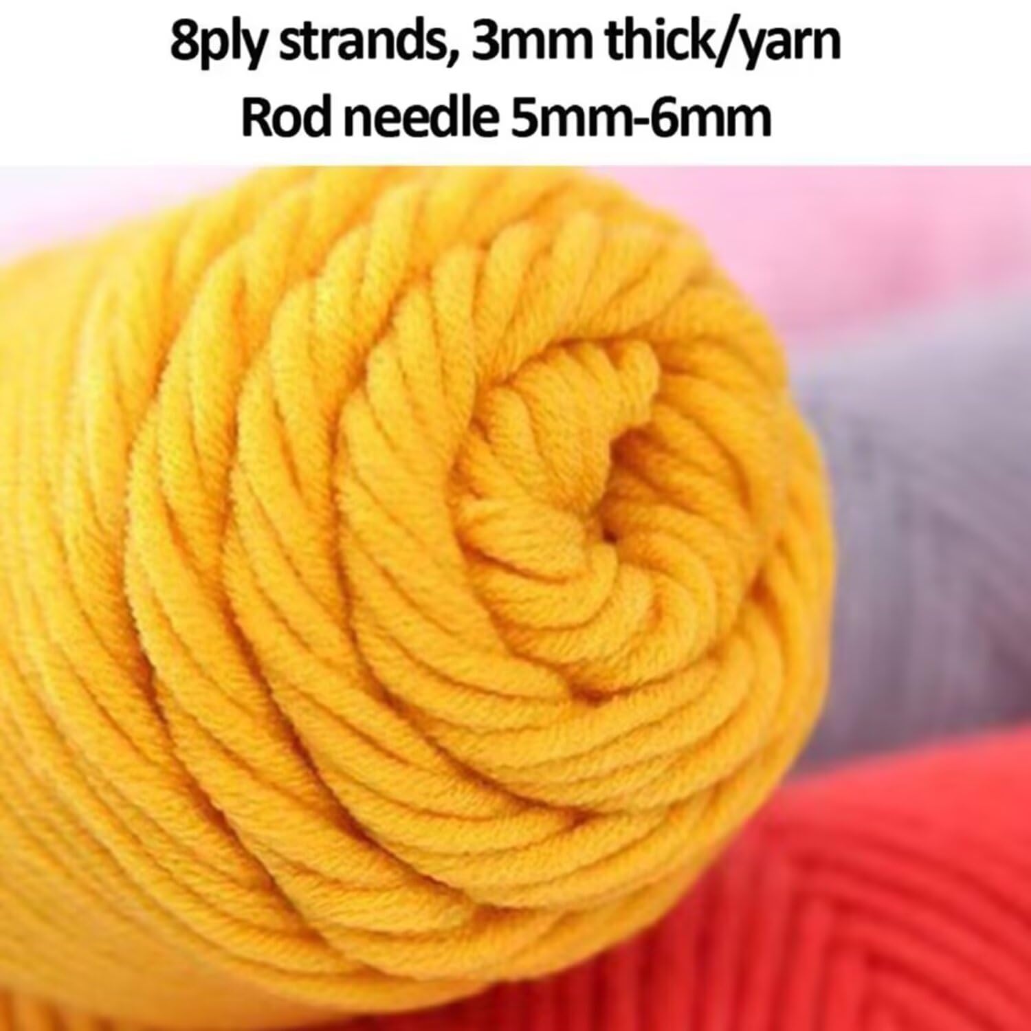 Generisch Handstrickgarn in verschiedenen Farben, 100 g Rolle, für Pullover, Puppen, Schals, 3 mm starkes Häkelgarn, 8-fädiges Tuftinggarn für Tuftingpistole, Punch Needle, weicher Effektgarnfaden