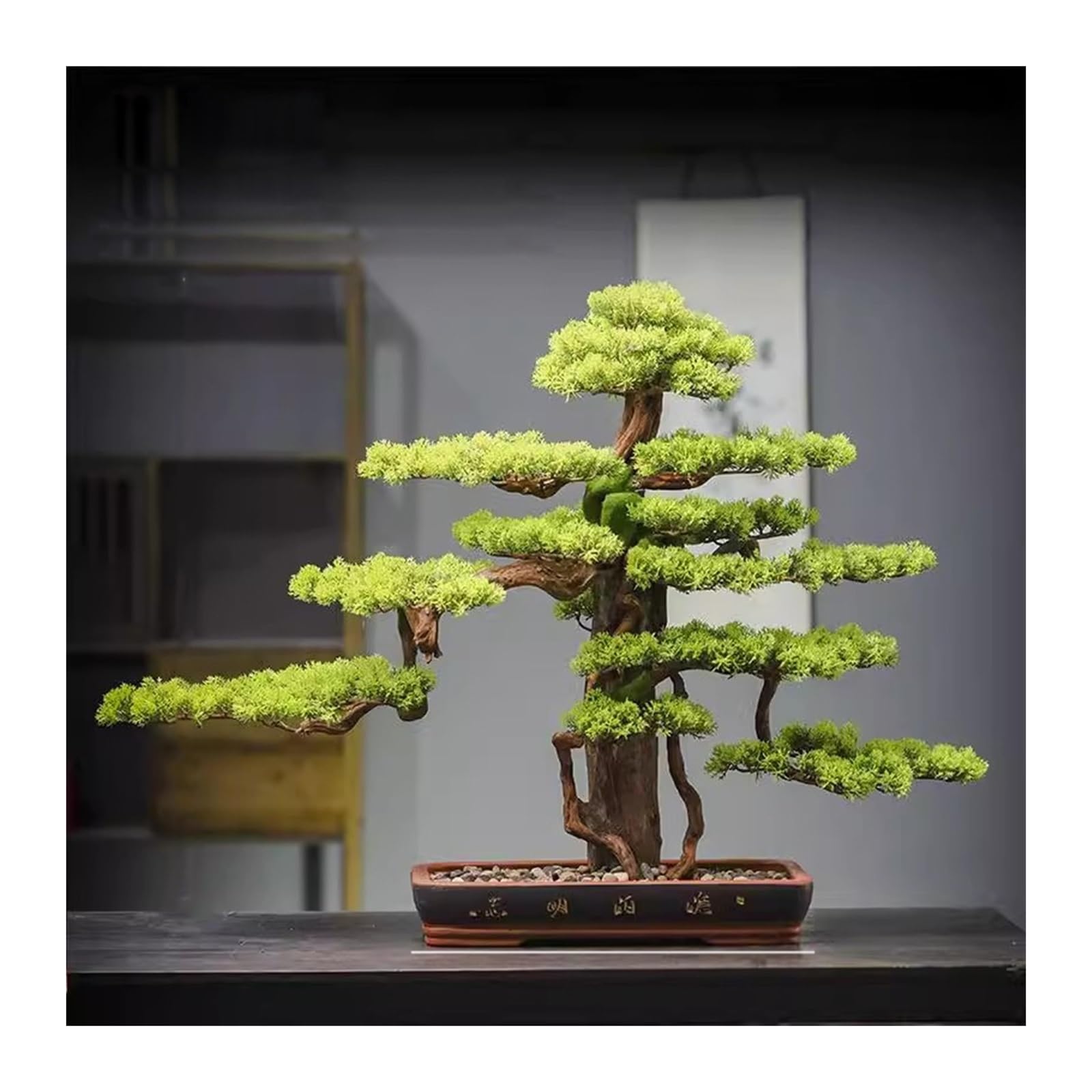IUokLU Artificial Bonsai Tree Chinese Style Artificial Bonsai Welcoming Pine False Pine Decoration Fortune Tree Landscape Decoration Artificial Trees Plants Artificial Tree (B)