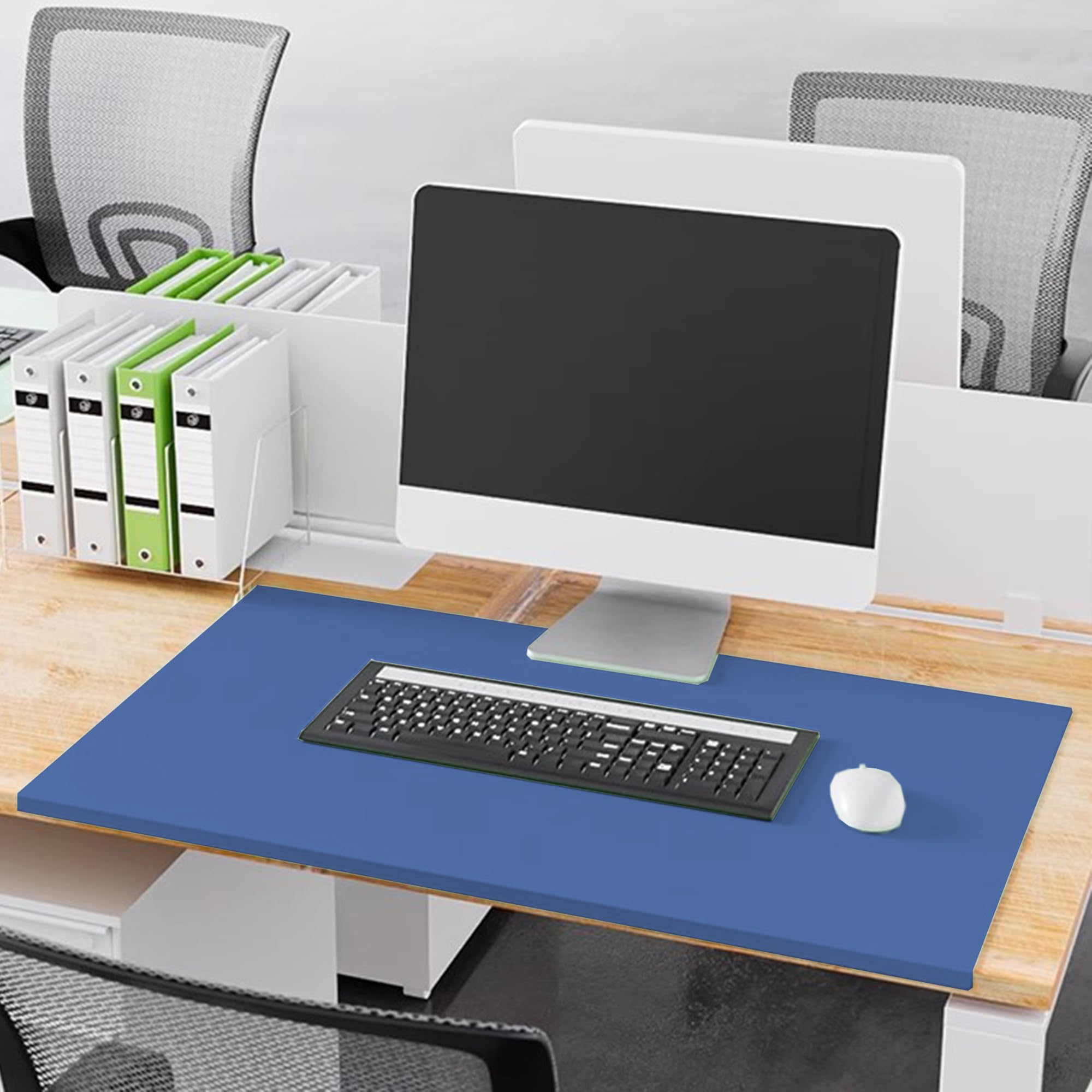 Leather Desk Pad, Desk Writing Mat with Edge Protector, Large Mouse Pad Keyboard Mat for Office/Home/Work, Waterproof Desk Table Protector Office Desk Mat,100 * 50cm,Blue