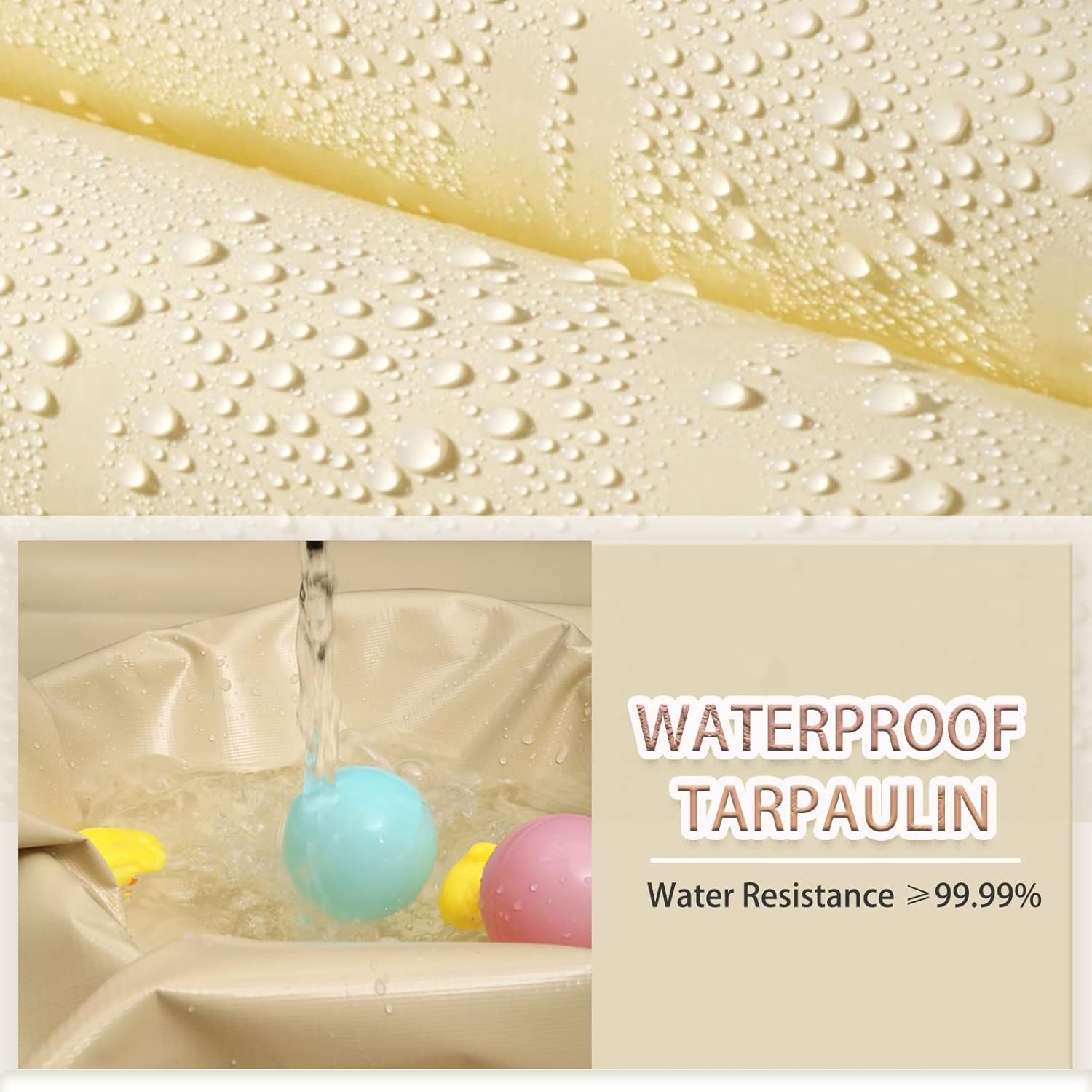 Tarp Sheet Beige Outdoor Tarpaulin Cover 4x4m 420g/m² Heavy Duty Canopy Tent for Furniture Garden Camping Ground Sheet 0.40mm Thick with Grommets (Size:4x4m)