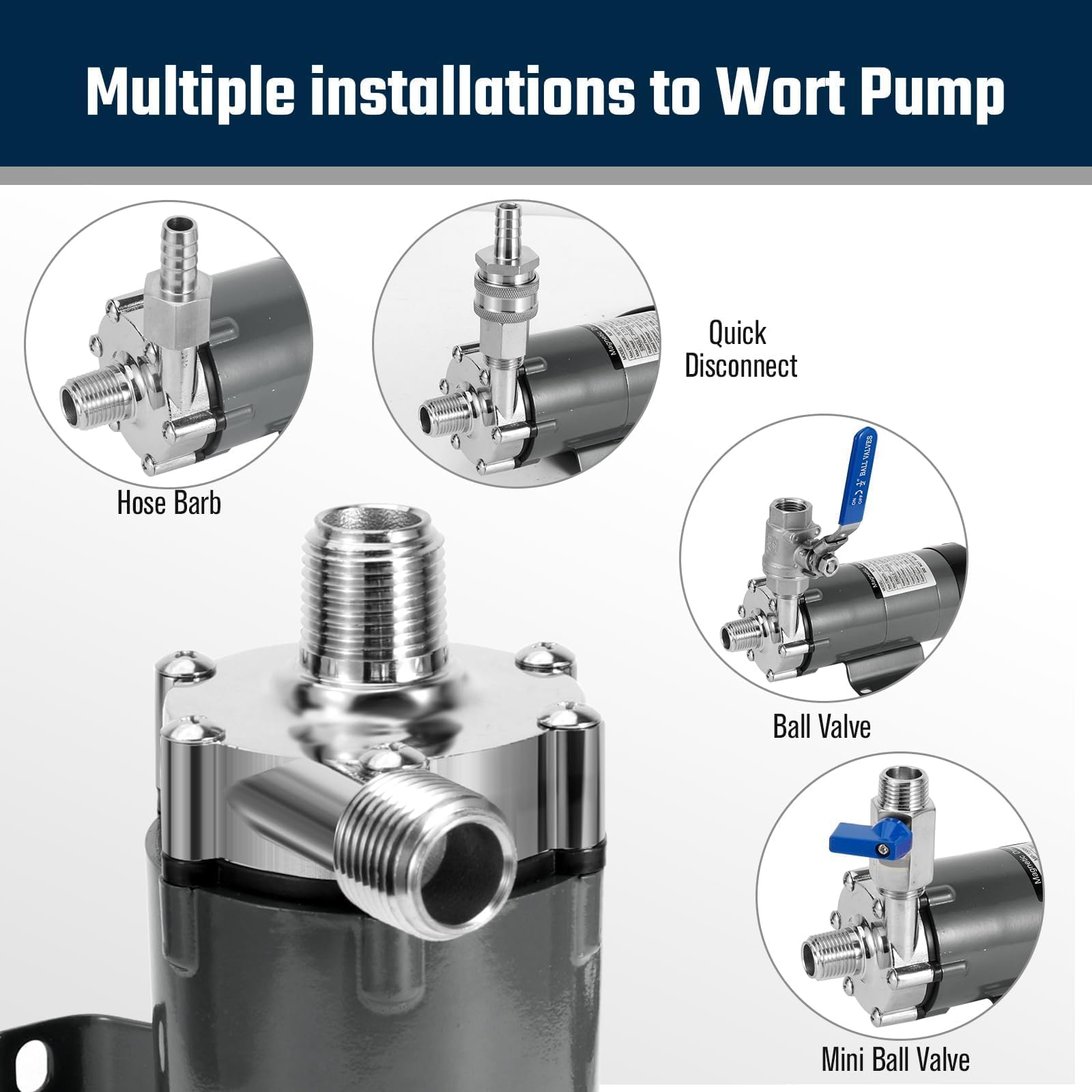 Pompa per mosto per birra, pompa magnetica per birra fatta in casa per uso alimentare, testa in acciaio inox 304, strumento per trasferimento mosto ad alta temperatura con interruttore in linea