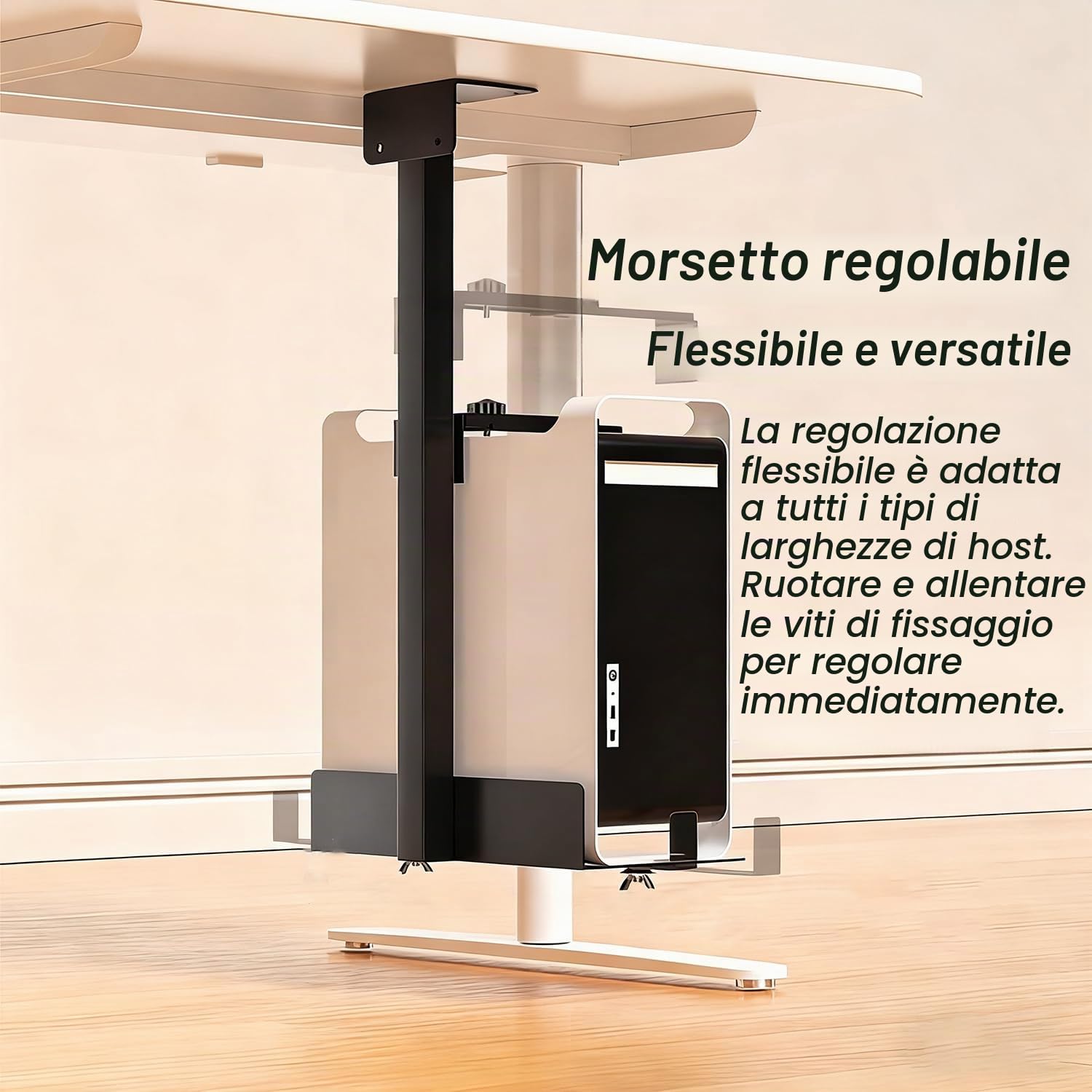 Supporto PC Fisso，Supporto PC da Scrivania e a Parete per Case Computer,Support Regolabile Heavy Duty Fino a 30 kg, Altezza Regolabile 110-470 mm, Salvaspazio per Ufficio & Gaming