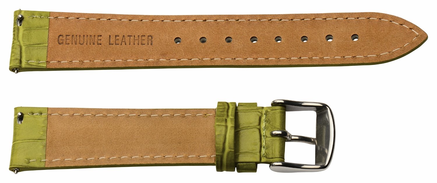 Clockwork Synergy - 2 Piece Ss Leather Classic Croco Grain Interchangeable Replacement Watch Band Strap 19mm - Olive Green - Men Women