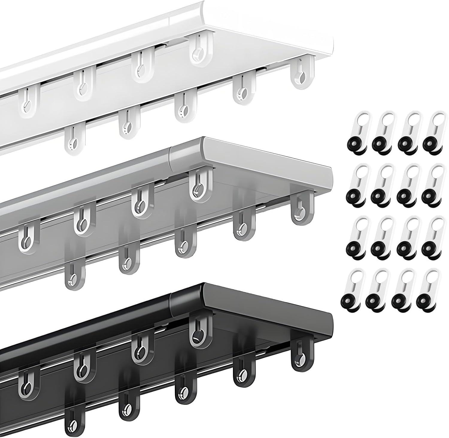 Silent Double Curtain Track Ceiling Mount - 30.2ft Aluminum Conjoined Double Rail Rods for Windows, Bedrooms, Hotels - Adjustable Lengths 1.6ft to 32.8ft (White)