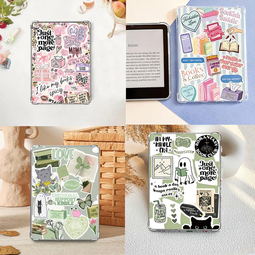JINGSEN Simpatico set di 6 biglietti con inserti per Kindle, design a tema libro con ciondoli per Kindle e tappi antipolvere USB-C, per 11a/12a generazione, 17,3 x 12,2 cm (rosa