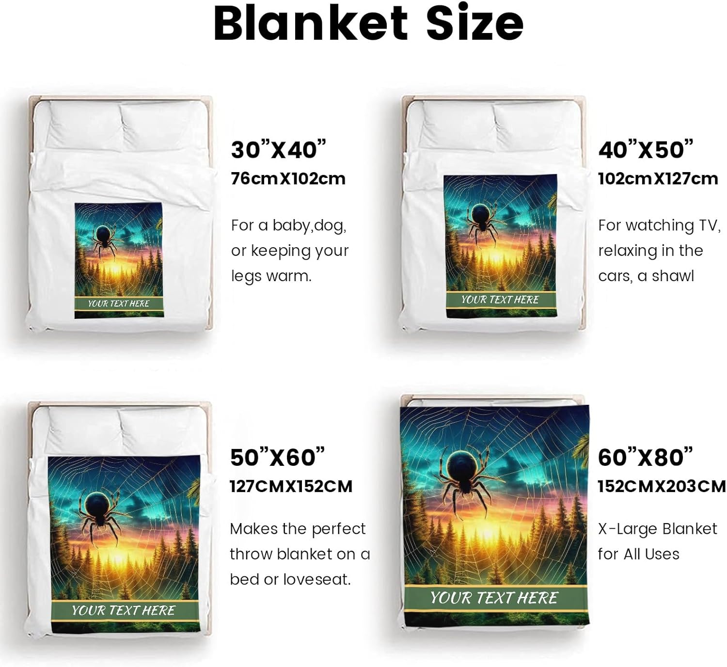 Spider Blanket, Personalized Throw Blanket for Couch Sofa Bed, Soft Warm Fuzzy Cozy, 30 x 40 Inches