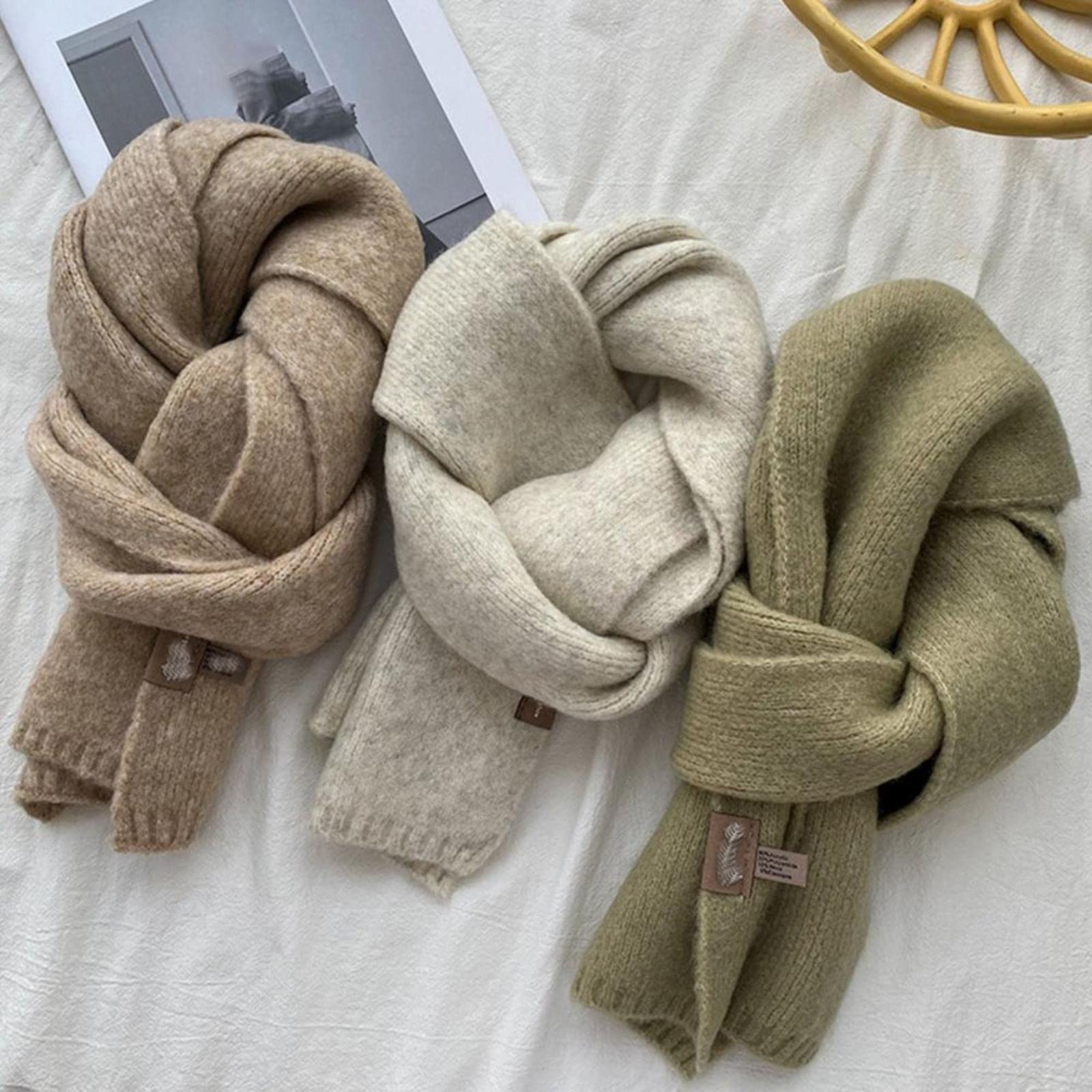 Mode Solide Warme Kaschmir Schal Für Frauen Winter Design Gestrickte Halstasche Dicker Wollgarn Schal, Red