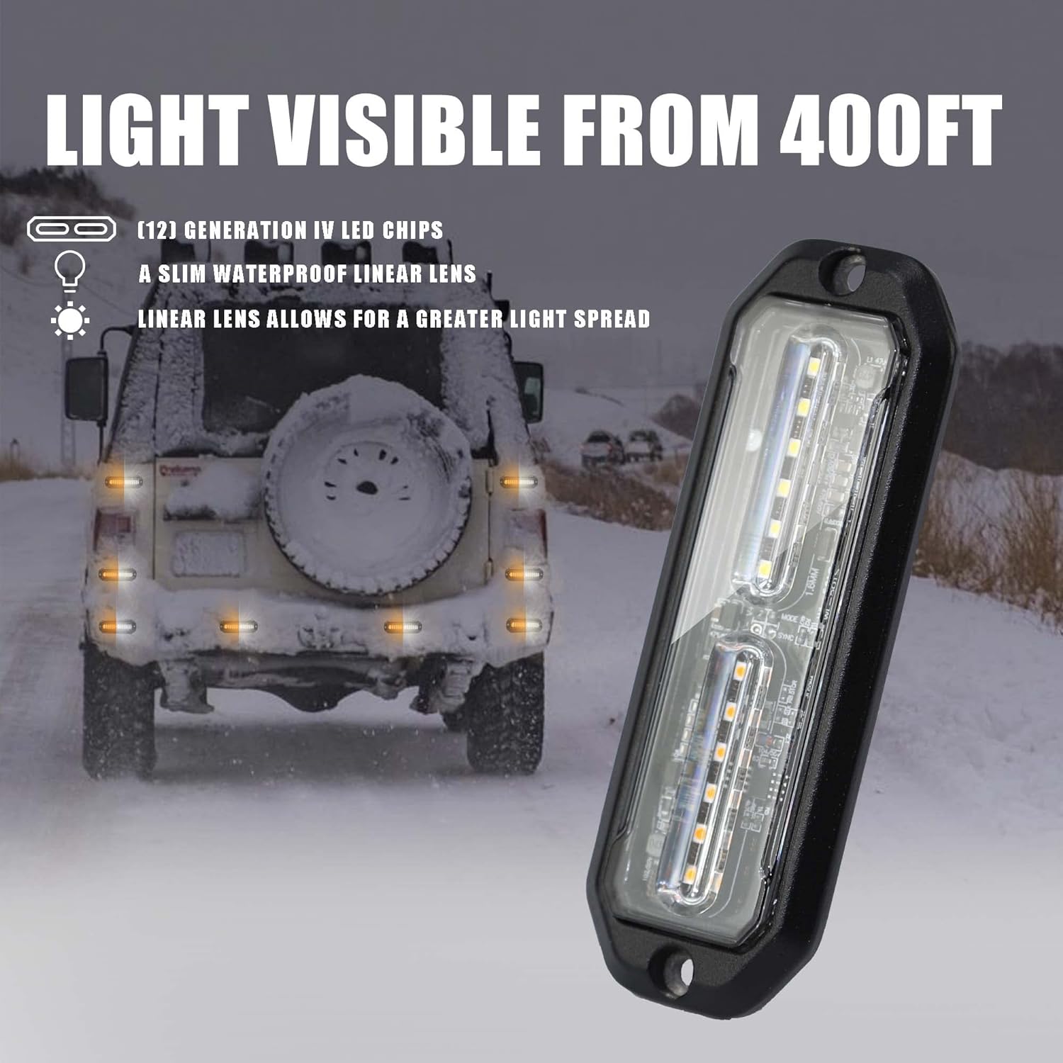 WINECO Amber/White LED Strobe Lights Kit - 8pcs 12-LED Flashing Emergency Warning Lights for Trucks, Cars and Vehicles Amber White