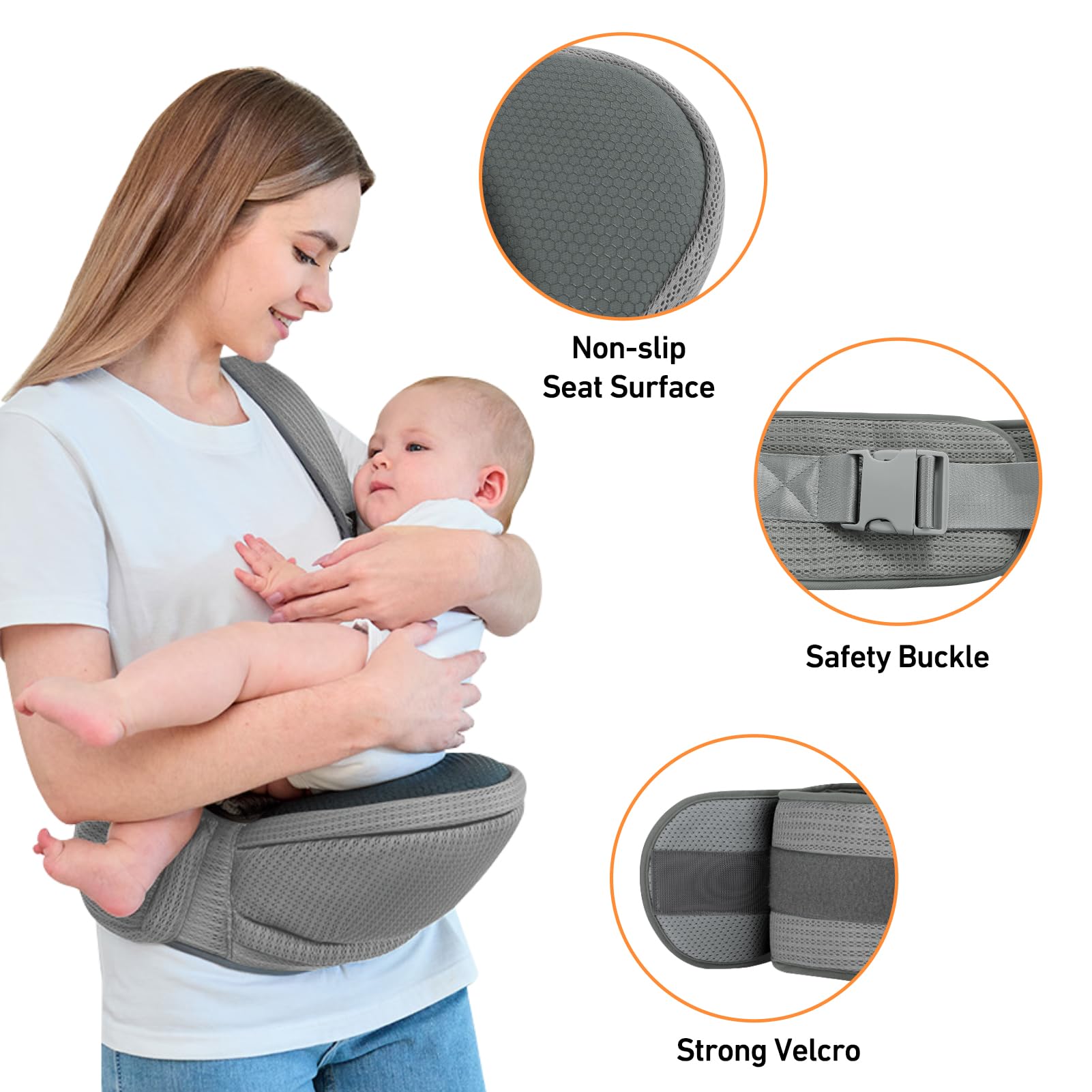 IULONEE Multifuncional Portabebé Asiento De Cadera Portabebés Ergonómico Portador De Bebé Hipseat Portador De Bebe Ergonomico Taburete De Cintura Portabebes Asiento De Cadera Para Bebé (Gris Oscuro)