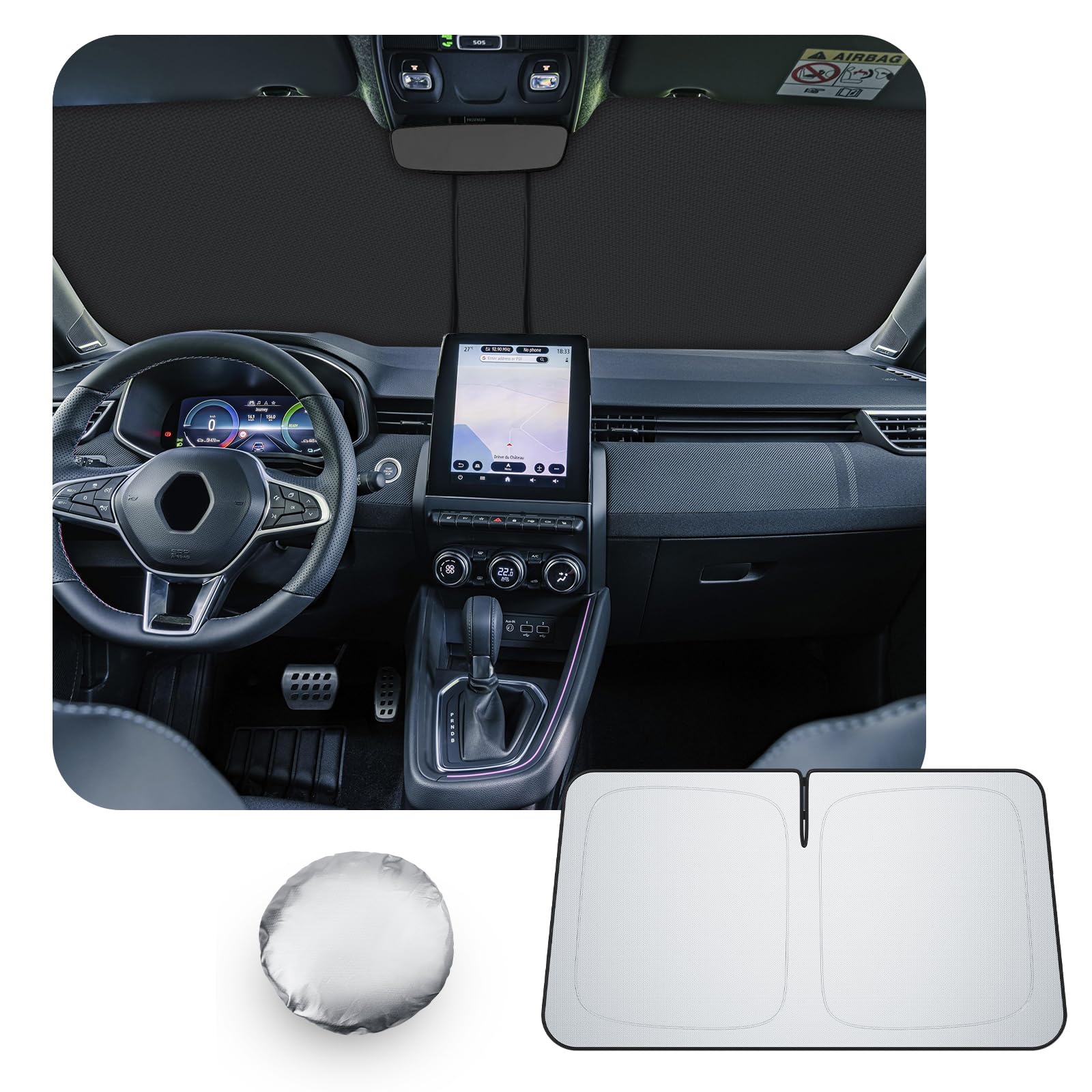 [Mise à Niveau] CDEFG Compatible avec Renault Clio 5 V 2020-2025 2026 Protection Solaire Pare-Soleil Avant Parasol Pare-Soleil Avant Pare-Brise Voiture Pare-Soleil Accessoires