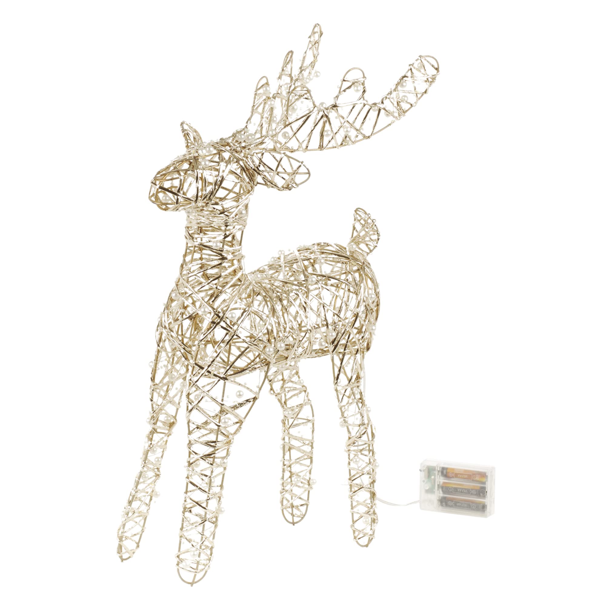 URBNLIVING Light Up LED Reindeer Stags, 45cm Illuminated Christmas Decoration Ornament Figurines, Battery Powered 3xAA Christmas Display Decor (50cm Gold Pearls)