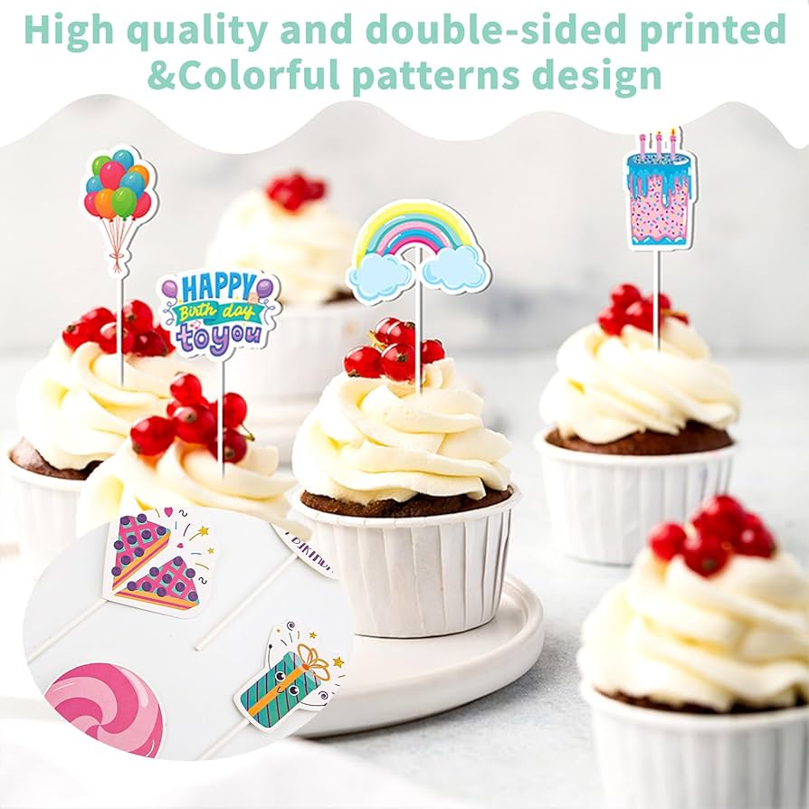 Amazon.co.jp: Happy Birthday カップケーキトッパー、24スタイル
