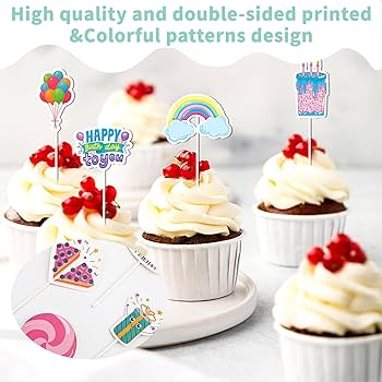 Amazon.co.jp: Happy Birthday カップケーキトッパー、24