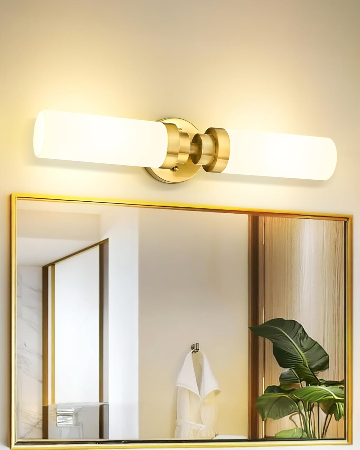 Emak Modern 22 Inch Bathroom Light Fixtures Over Mirror, Brushed Gold Vanity Light Bar with Milk Glass Shade, 2-Light Bathroom Wall Sconce, VL085-BGD-ML-2