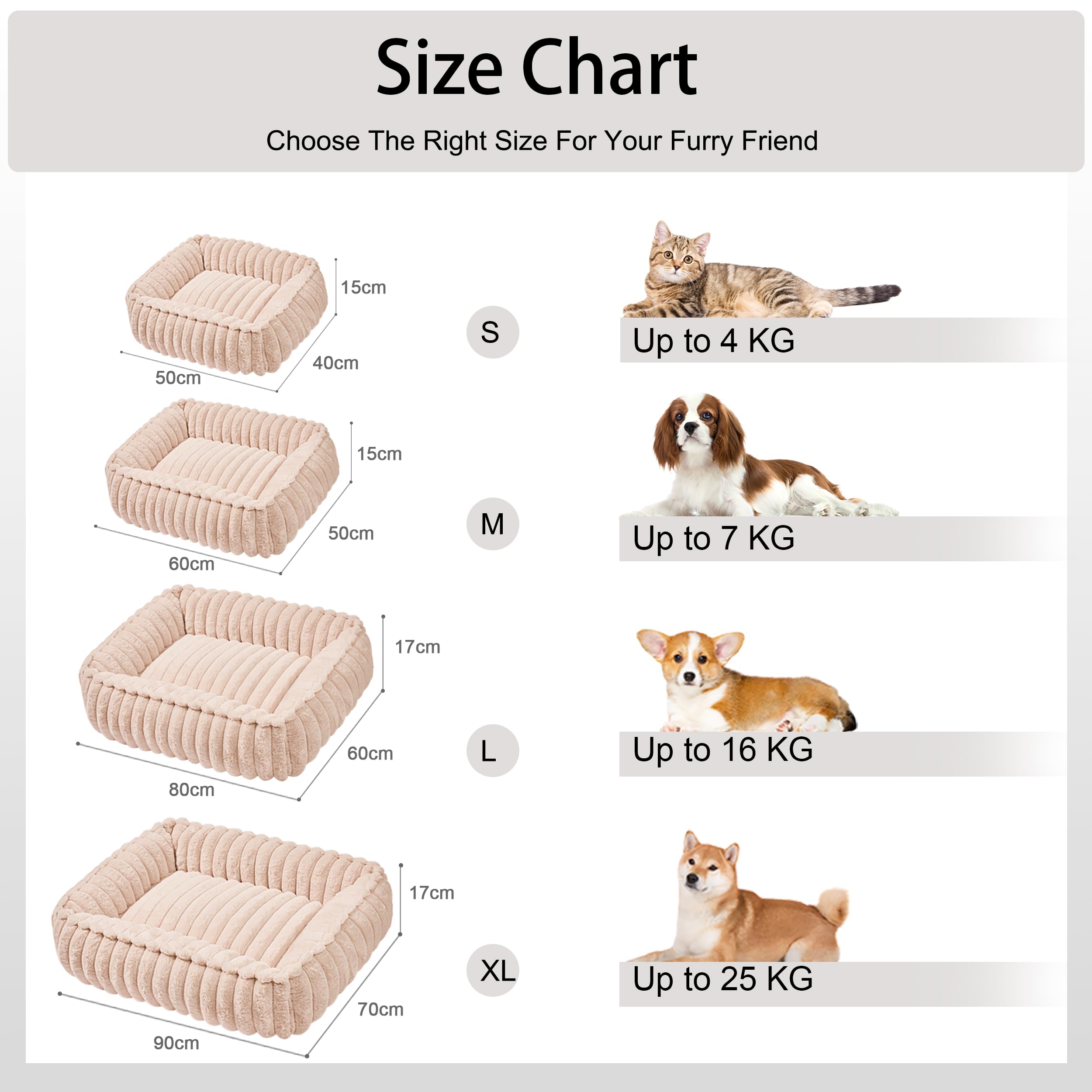 Cama para perros de patas para perros de tamaño grande, 80 x 60 cm, sofá ortopedico lavable para mascotas, sofá suave con base antideslizante, rectangular, marrón