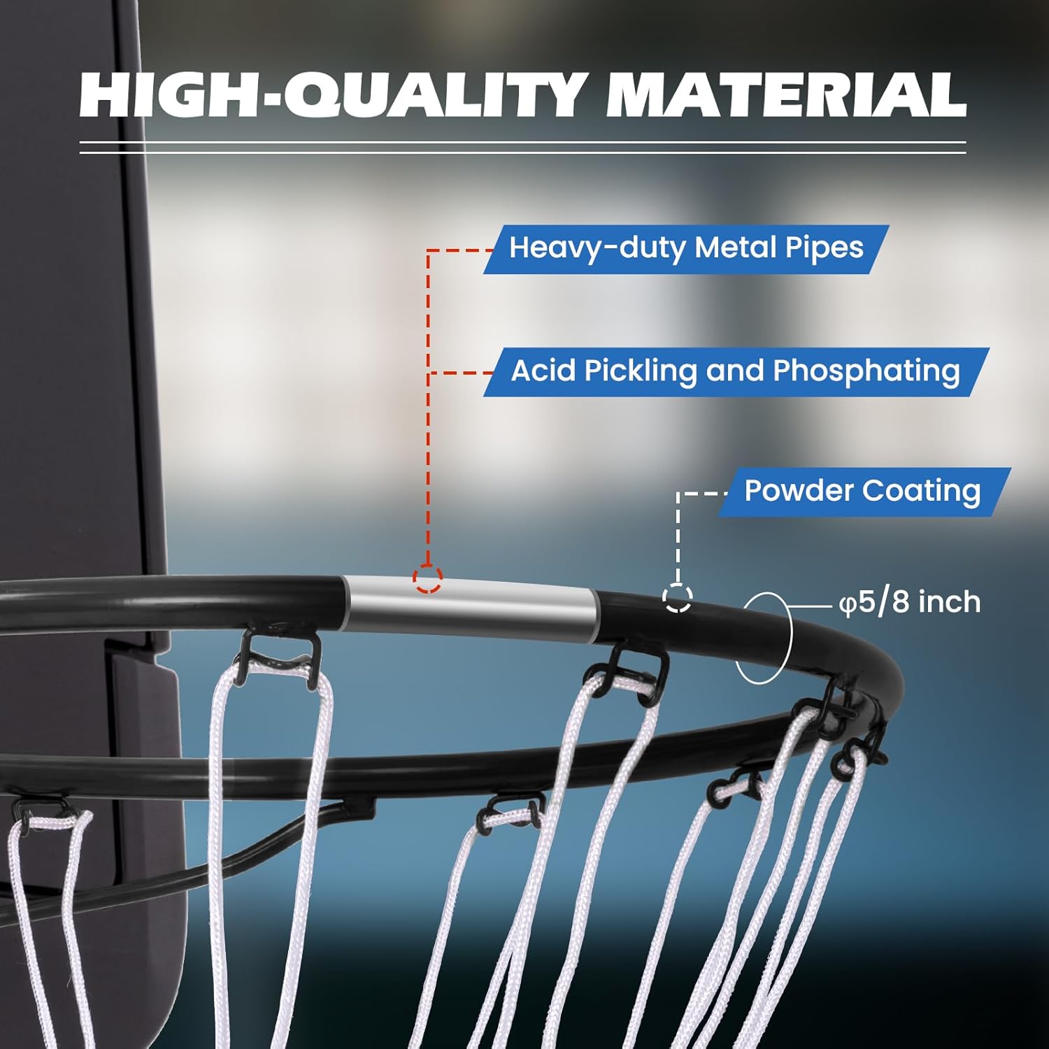 GYMAX Basketball Rim, 15/18 inch Basketball Rim Replacement with All-Weather Net, Basketball Hoop Replacement Rim Outdoor/Indoor for Wall Door Mounted