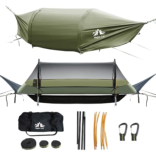 Night Cat Flat Lay Hammock Tent with Mosquito Net Waterproof Rainfly Storage Room for 1 Person Backpacking Hiking Camping Lightweight 330LBS 87x28x19in
