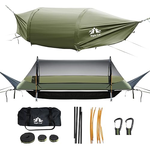 Night Cat Flat Lay Hammock Tent with Mosquito Net Waterproof Rainfly for 1 Person Backpacking Hiking Camping Lightweight 330LBS 87x28x19in
