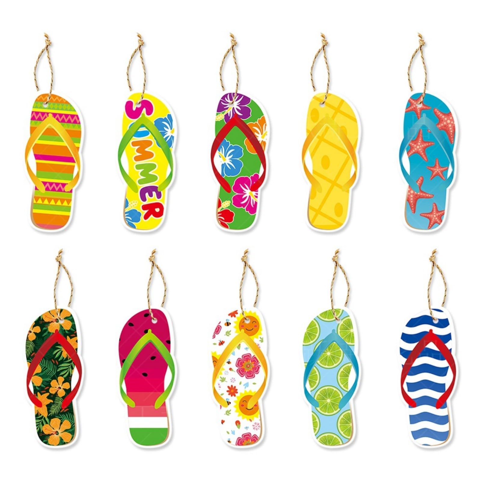 HAN SHENG 40 Pcs Flip Flop Summer Hanging Ornaments Hanging Tree Hanging Ornament Hawaiian Beach Pendant Decorations with String for Party Supplies