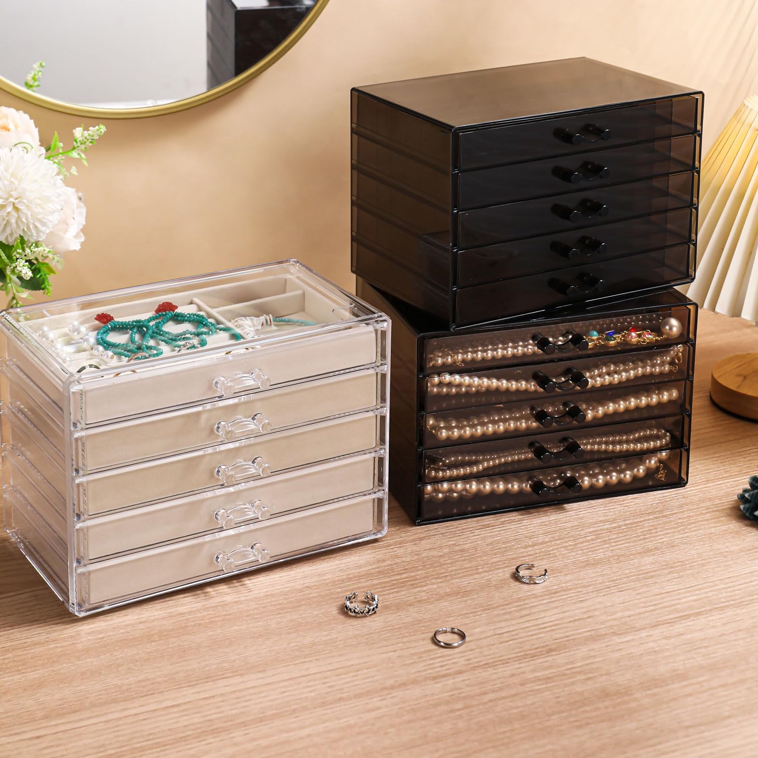 Necklace Organizer Box with 5 Trays, Dustproof Storage Holder Display Case, Tray Drawer for Pendant Chains, Suitable for Women and Girls (Black) - Image 7