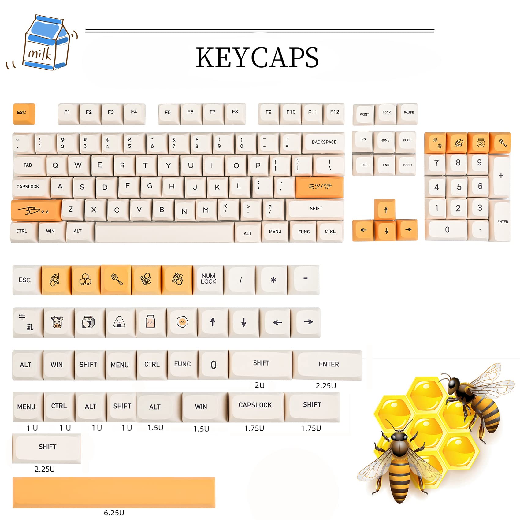 Buy GTSP 140Key Honey Milk pbt Keycaps XDA 65 Percent TKL for 100