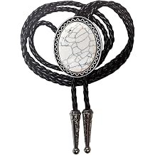 Turquoise Jade Agate Granite Tie for Men Women Leather Rope Wedding Chain Western Cowboy Tie White Granite L gold
